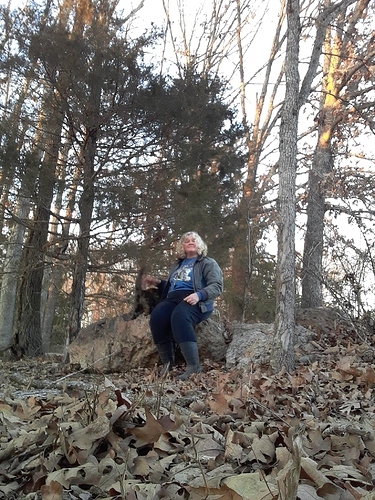 Deb with Rascal in Woods 11723